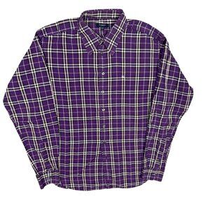 Burberry London Dress Shirt Purple Made in UK Check Logo Cotton 42 16 1/2 Large